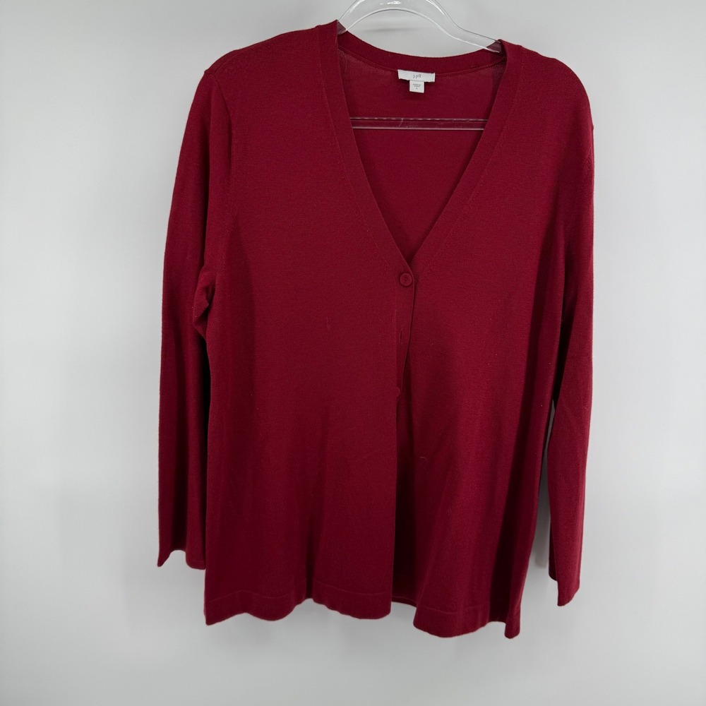 J. Jill Womens Cardigan Sweater Burgundy Long Sleeve Button Front V Neck Size L